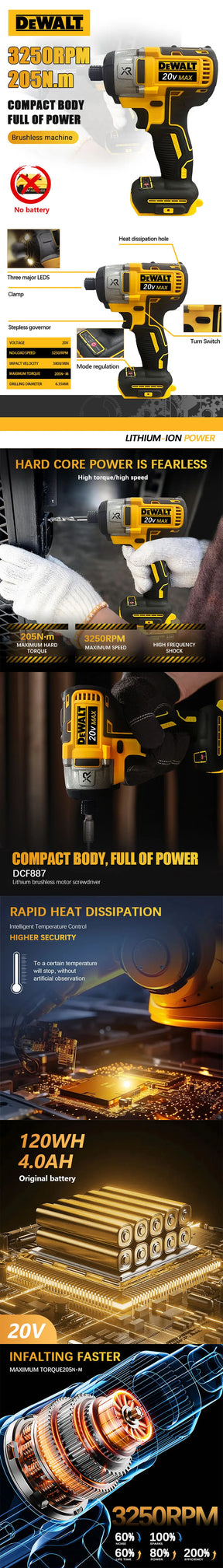 Dewalt DCF887 205N.m Brushless Electric Impact Driver Cordless Screwdriver Electric Impact Drill For Dewalt 20V Battery